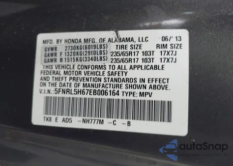 2014 Honda Odyssey Ex-L from USA, damaged, VIN 5FNRL5H67EB006164